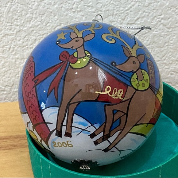 Li Bien 2006 Pier1 Imports Reverse PaintedSanta Reindeer Christmas Ball Ornament - Picture 10 of 13